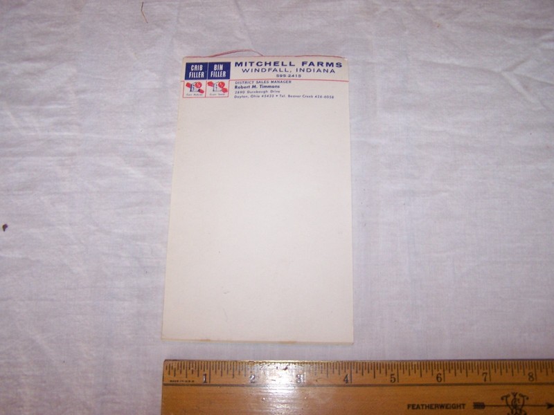 Mitchell Farms CRIB FILLER Note Pad WINDFALL INDIANA Robt Timmons Mgr Dayton OH