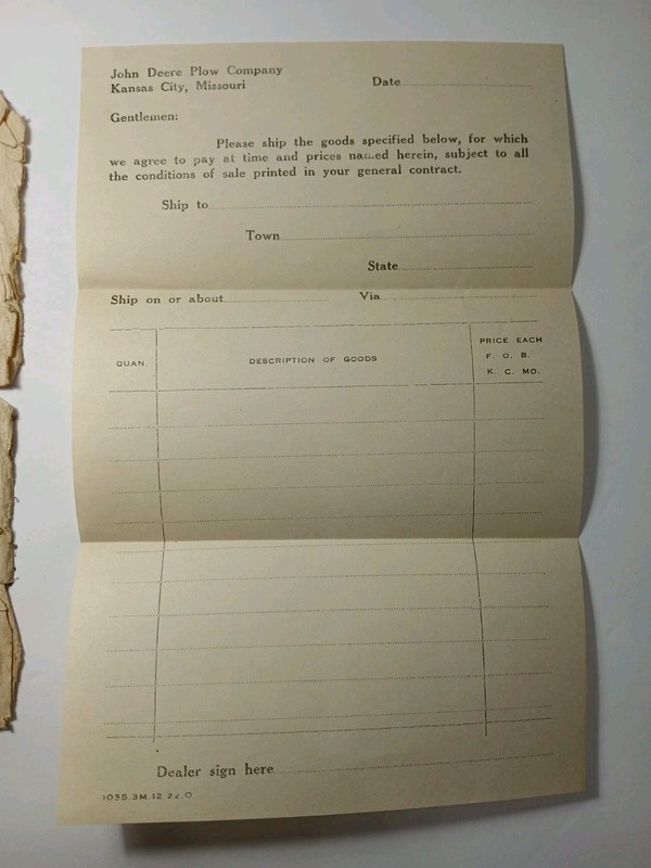 Antique 1923 John Deere Farm Implement Kansas City Vehicle Price List Order Form gallery