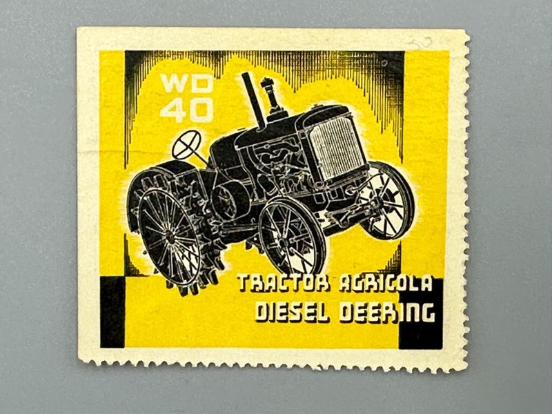 Vintage DIESEL DEERING Agricola FARM TRACTOR Advertising POSTER STAMP Italy