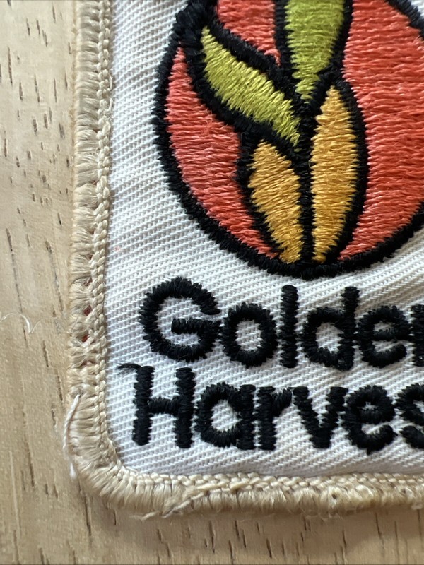 Vtg Embroidered Cloth GOLDEN HARVEST SEED Farmer Patch gallery