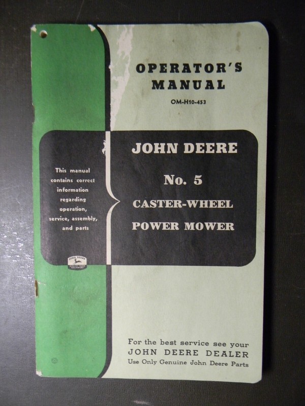 1940-50s John Deere No. 5 Caster Wheel Power Mower Manual in Original Sleeve