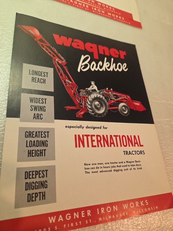 International Harvester Wagner Backhoe Brochure Foldout EXCELLENT