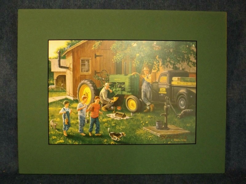 JOHN DEERE TRACTOR ART by CHARLES FREITAG – OLD TIME SERVICE – MATTED 11″ X 14″