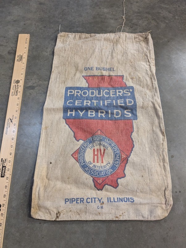 Vintage Cloth Seed Sack Bag Producers Certified Hybrids Seed Piper City, IL Farm