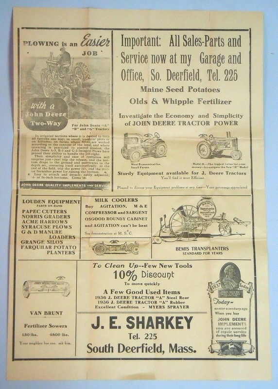 c1940 John Deere Dealer’s Illustrated Broadside Advertisement