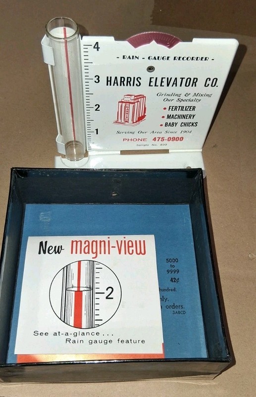 Vintage Harris Elevator Co. Sample Advertising Rain Gauge Recorder with Box