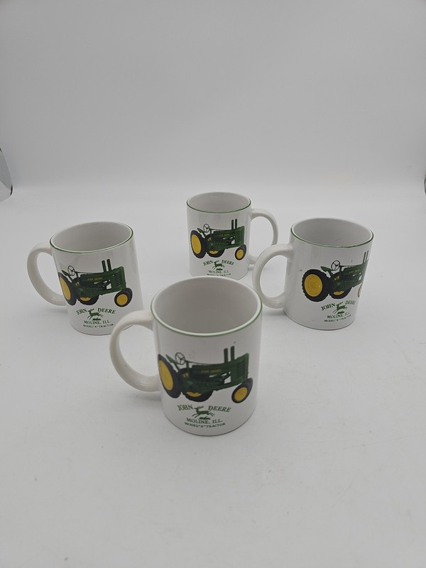 4 Set JOHN DEERE Coffee Mug Model “A” Tractor Moline ILL. Licensed Product