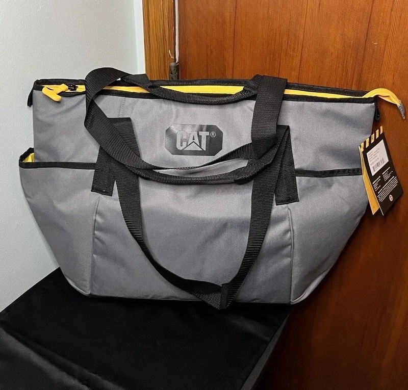Caterpillar CAT Equipment Insulated Grey/Black Foldable Shopper Zip Tote 15”x22”