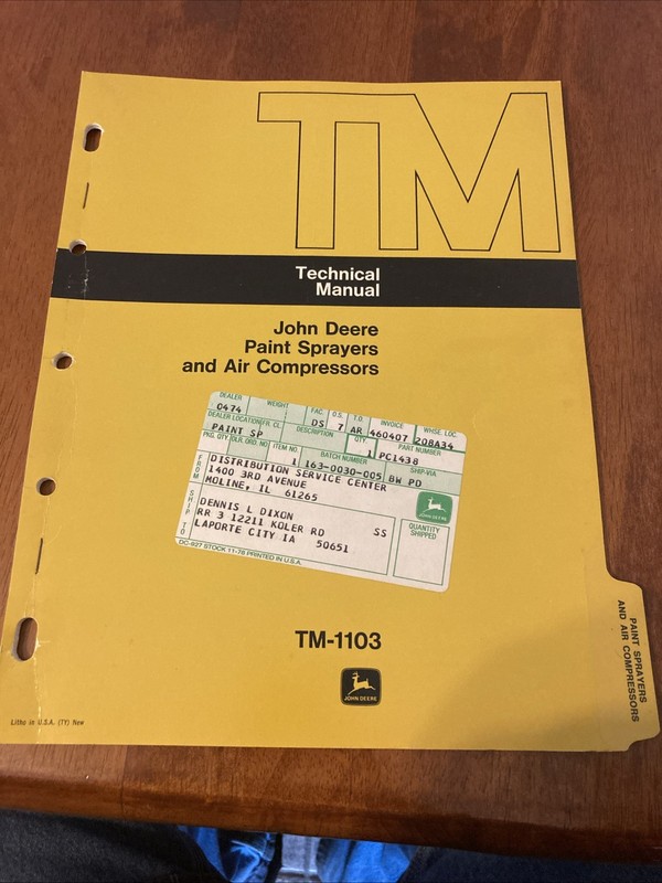 John Deere TM-1103 Paint Sprayers and Air Compressors Technical Manual