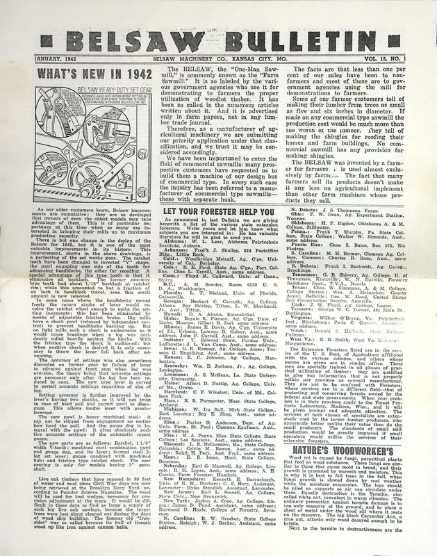 1942 Belsaw Bulletin Farm Sawmill Machinery Newsletter Woodworking Tools