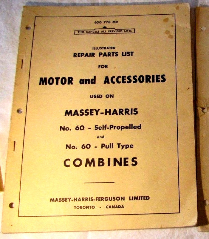 Original 1955 Massey Harris Motor 60 Combines Parts Repair Book Manual