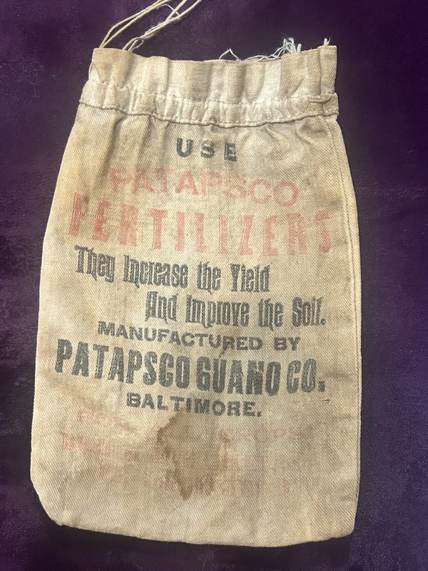 Vtg Patapsco Guano Co Fertilizer Cloth Bag Baltimore MD Farm Advertising 6x9