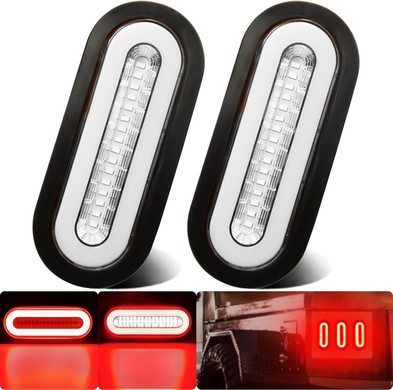 2Pcs 6″ inch Clear Lens Oval Red 52 LEDs Trailer Boat Halo Brake Stop Running Tu