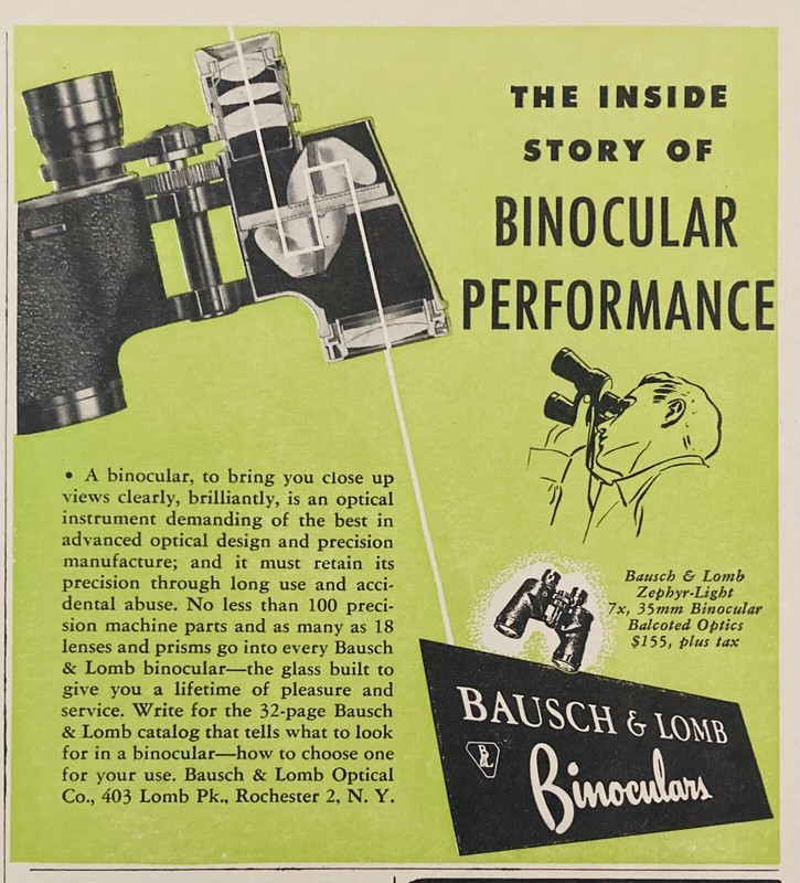 1950 AD.(XH57)~BAUSCH & LOMB OPTICAL CO. ROCHESTER, NY. ZEPHYR-LIGHT BINOCULARS