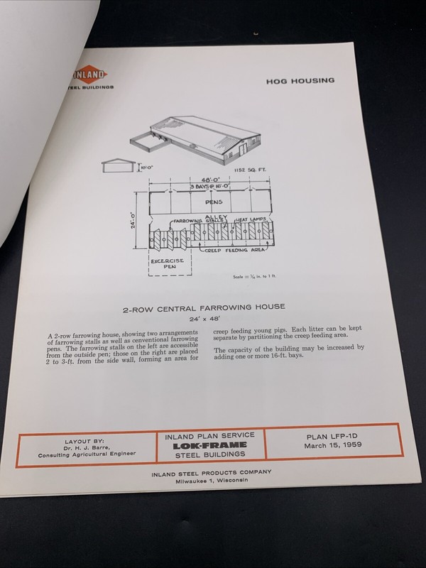 Rare 1959 Inland Steel Agricultural Buildings Plans & Specs-Hogs-Sheep-Poultry gallery