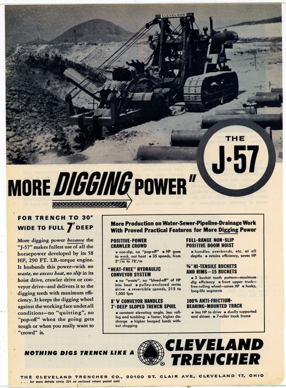 1963 Cleveland Trencher Ad: J-57 Model w/ Specs – Cleveland, OhiO