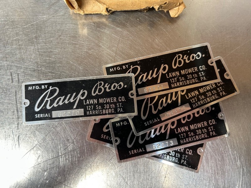 Raup Bros Lawn Mower Company Manfucaturing Tags Harrisburg PA New Old Stock