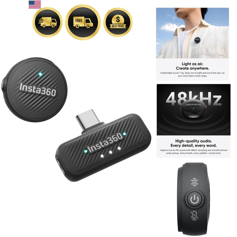 Mic Air 1 TX + 1 RX, Noise Cancelling, 300m Range, Wireless Microphone for US…