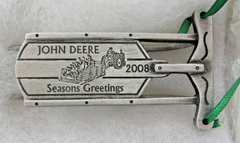 John Deere 2008 Tractor Sled Season’s Greetings Christmas Ornament SpecCast NIB