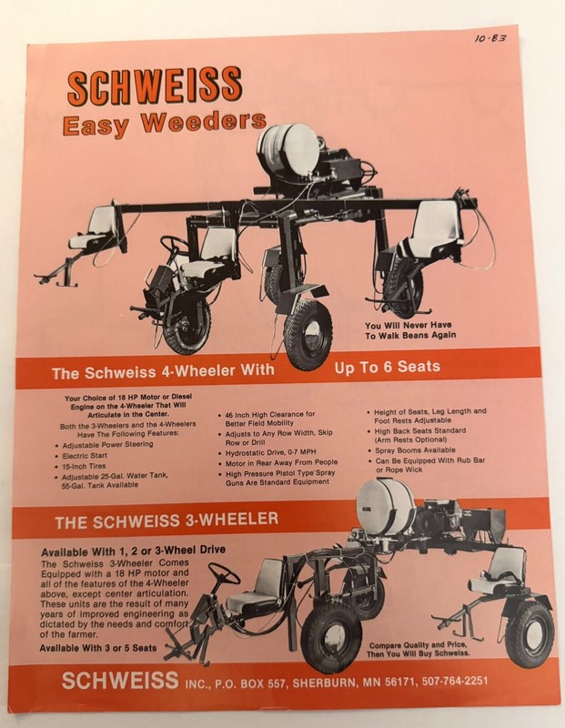 Vintage Farm Equipment 1983 Schweiss Easy Seeders Dealer Sales Brochure 2-Page
