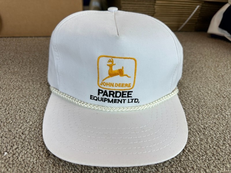 John Deere Hat Snapback Cap White Yellow Pardee Equipment Edmonton Canada VTG