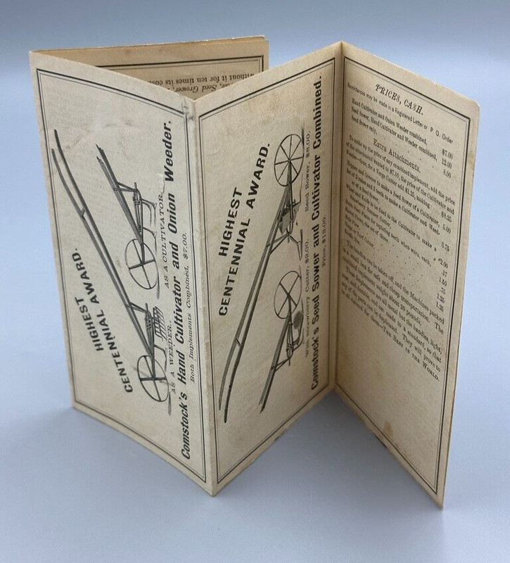 1870s COMSTOCK Cultivator Onion Weeder FARM Advertising EAST HARTFORD CONN