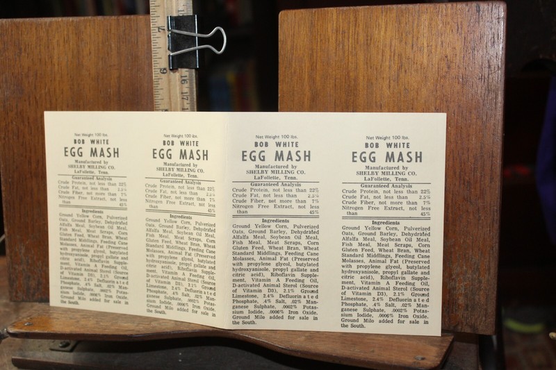 Vintage Unused Labels Bob White Egg Mash Shelby Milling LaFollette Tennessee