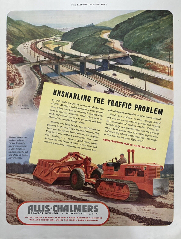 Allis Chalmers Tractors Milwaukee Wisc Construction Traffic Vtg Print Ad 1947