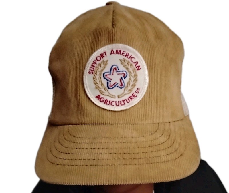 Vintage 80s Corduroy Support American Agriculture Mesh Trucker Hat Snapback (A5