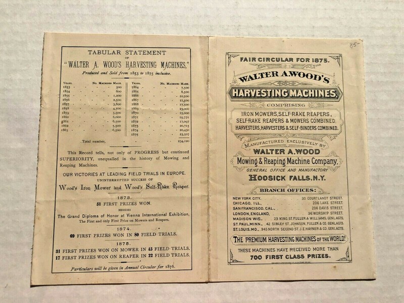 1876 Walter A Wood Harvesting Machines Sales Brochure w/ Color Illustrations gallery