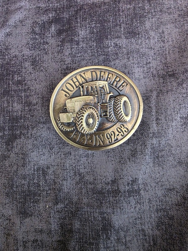 Bergamot Brass JOHN DEERE BELT BUCKLE 1992 FLY-IN WATERLOO HARVESTER WORKS