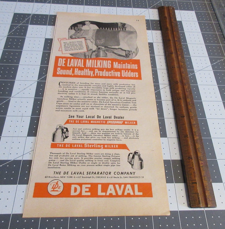 1947 De Laval Cow Milking Machinery Agriculture Farming Vintage Print Ad