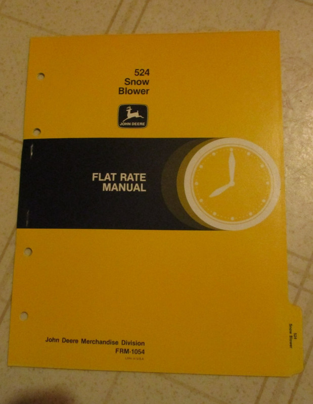 John Deere 524 Snow Blower Flat Rate manual Original! FRM-1054