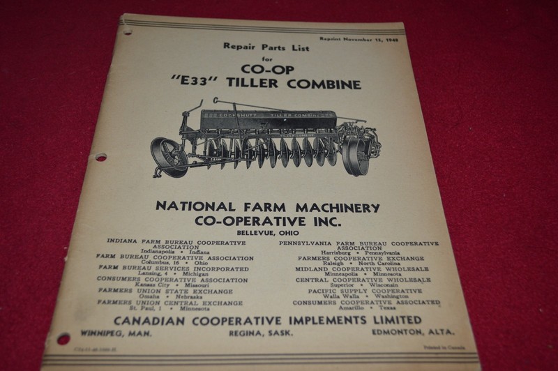 Cockshutt Co-Op E33 Tiller Combine Parts Book Manual PBPA
