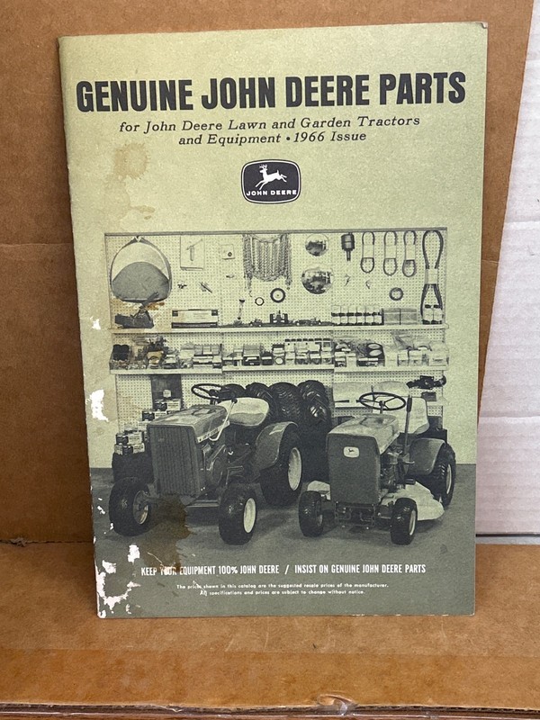 RARE 1966 John Deere 110 & 60 Lawn & Garden Genuine Parts Catalog W/PRICES READ
