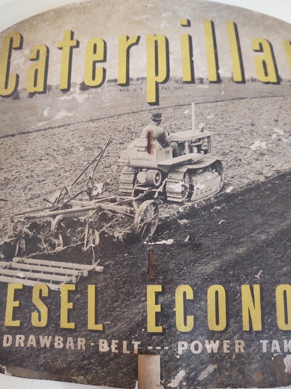 Vintage CATERPILLAR ADVERTISING FAN Diesel Track-Type Traction Tractor cardboard gallery