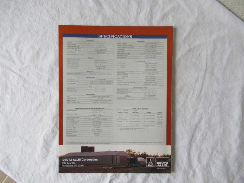 1988 DEUTZ ALLIS R40 Gleaner combine sales brochure 6 pages gallery