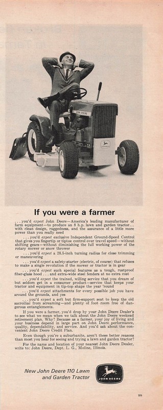 John Deere Lawn Garden Tractor Ad Vintage 1960s Mid Century Modern Wall Art 1964
