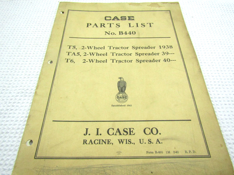 VINTAGE CASE PARTS LIST B440 WHEEL TRACTOR SPREADER 1938