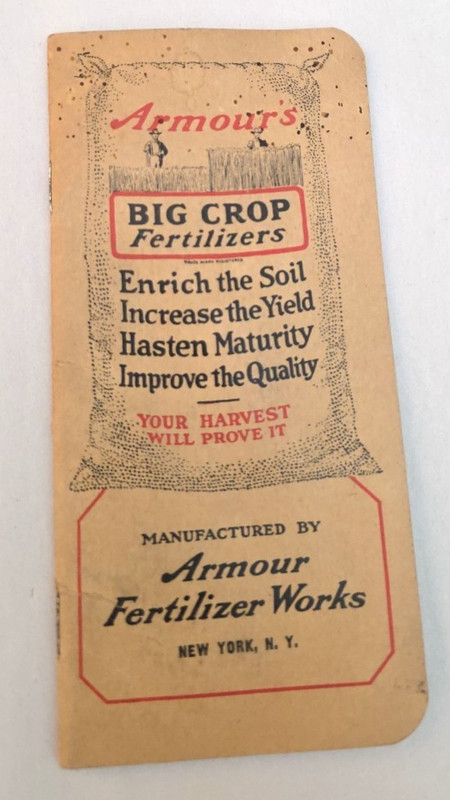 Vintage Armours Big Crop Fertilizers 1924-25 Pocket Calendar Notebook Memo Book