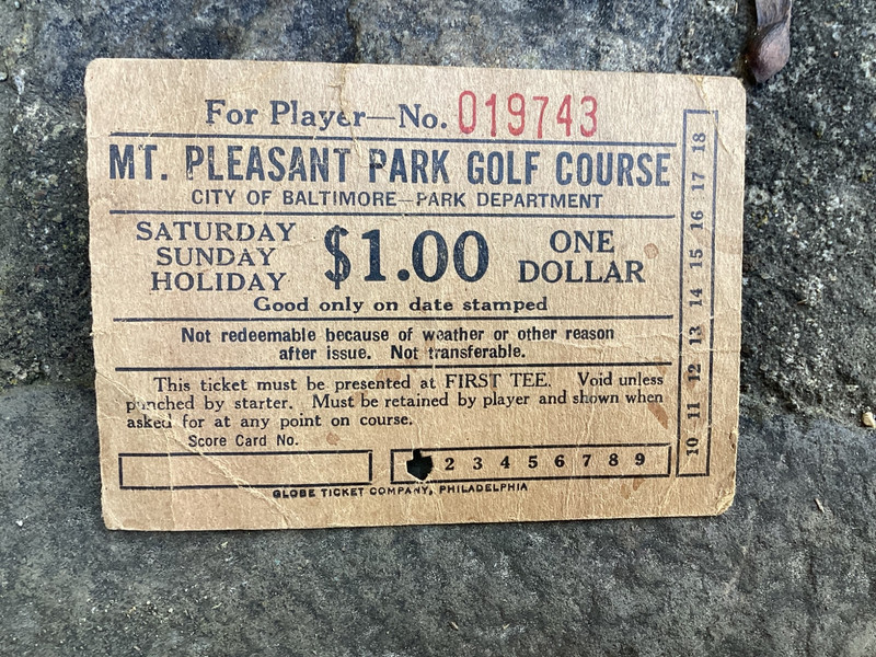 Rare Vintage Original 1947 Mt. Pleasant Park Golf Course Ticket Baltimore MD