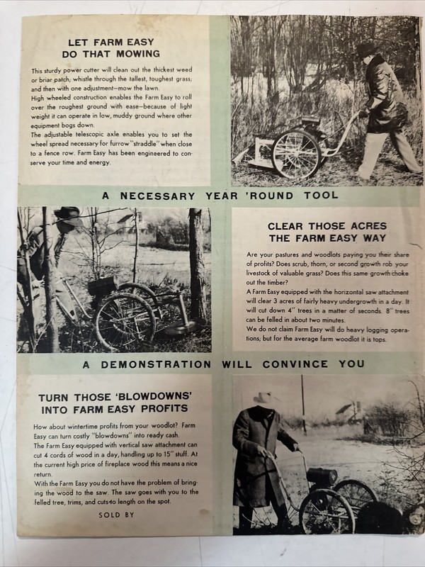 FARM EASY PRODUCTS MUNCIE INDIANA ORIGINAL BROCHURE MODEL C-1 BRUSH MOWER Scarce gallery
