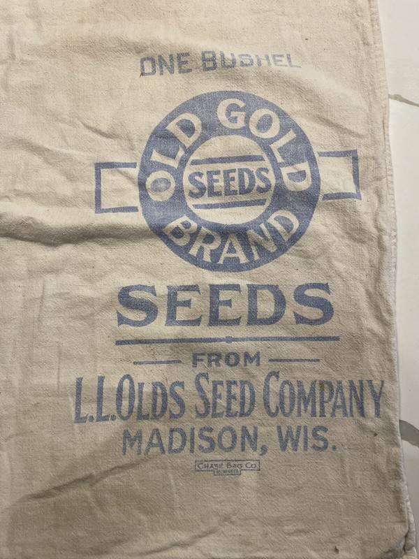 Seed Bag Old Gold Brand LL Olds Chase Bag Madison WI 1 Bushel DRAWSTRING Vtg