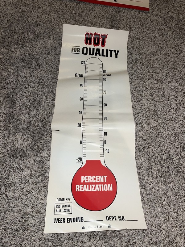 Vintage Poster Sign IH Plant Canton ILL - Hot For Quality Goal Thermometer Chart