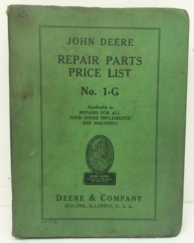 ORIGINAL 1942 JOHN DEERE REPAIR PART PRICE LIST No.1-G Nice JD Binder +updates