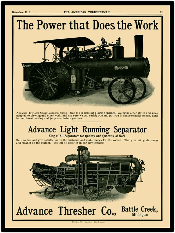 1910 Advance Cross Compound Traction Engine & Separator Reproduction Metal Sign