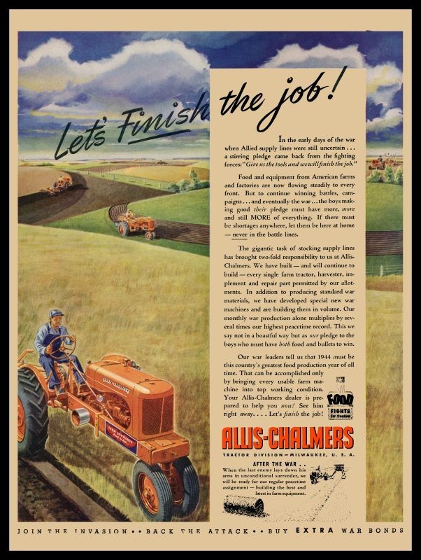 1943 Allis Chalmers Tractors World War Two Theme New Sign 24×30″ USA STEEL