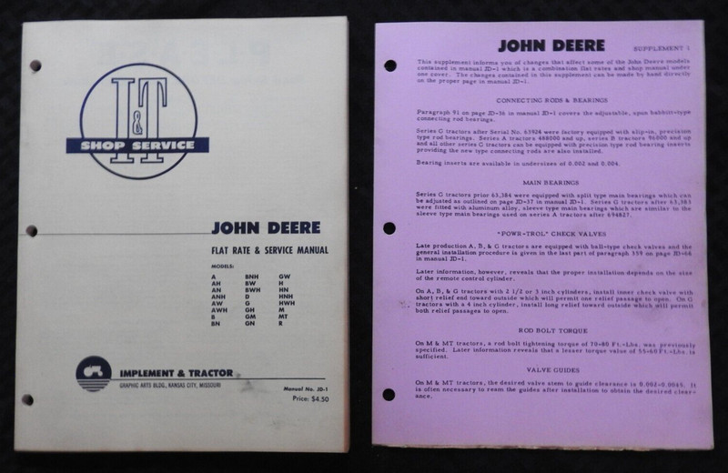 JOHN DEERE A B D G H M MT R AH AN AW BN BW GH GM GW HN TRACTOR I & T SHOP MANUAL