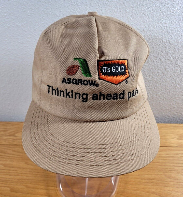 VINTAGE Asgrow Hat Cap Adult (Fits 6 7/8 – 7 1/2) Beige Trapper K-Brand O’s Gold