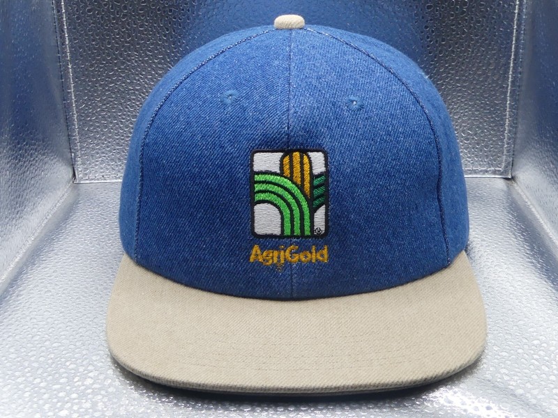 AgriGold K-Products Seed Denim Blue Beige Yellow Green Farming Snapback Hat Cap